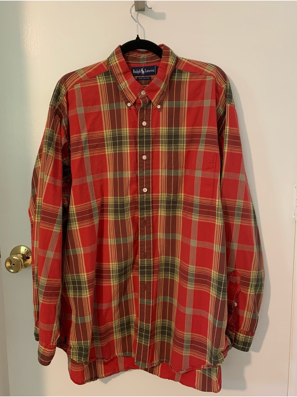 Ralph Lauren Red and Green Plaid Button-Down Shirt XL